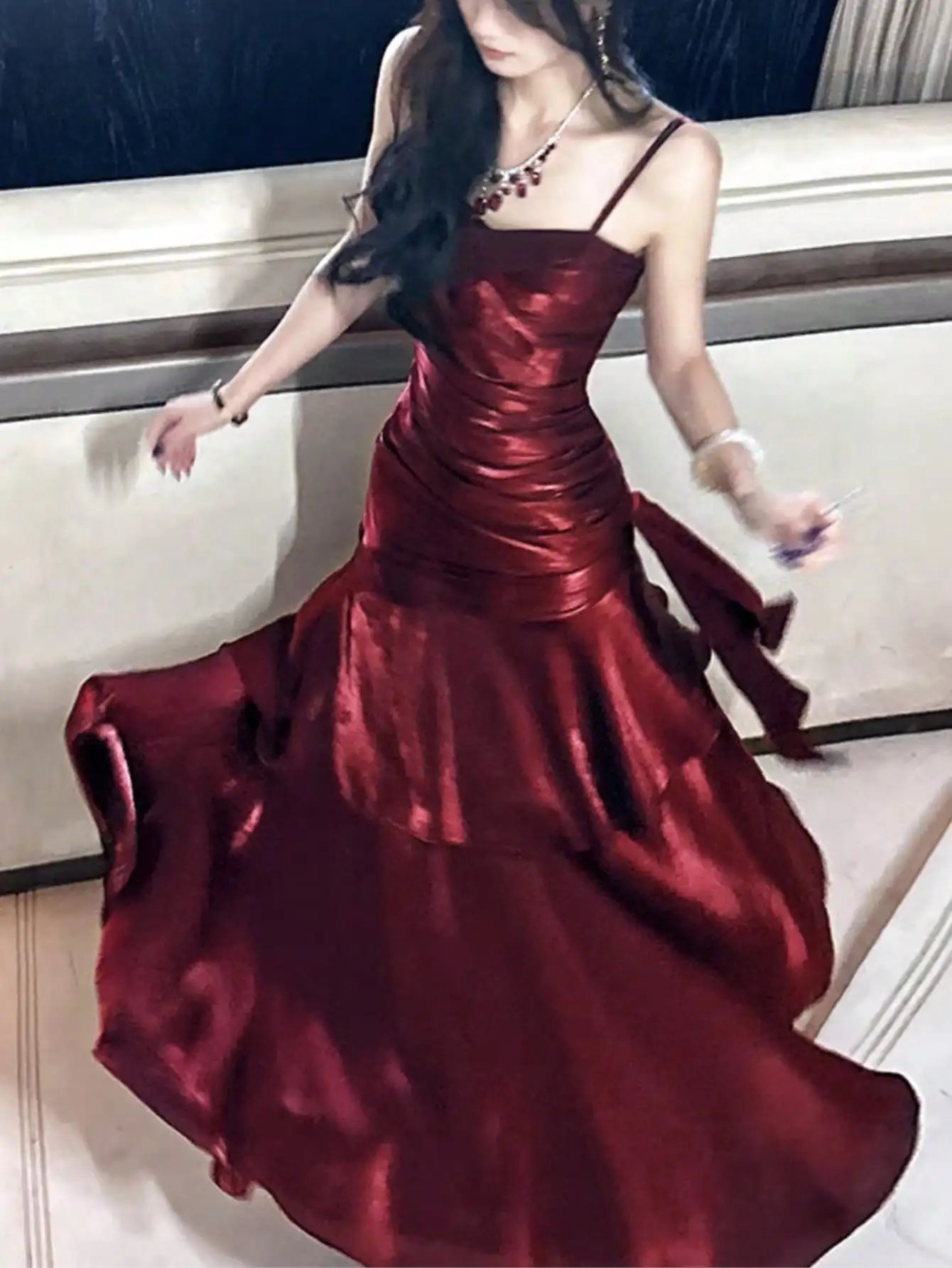 LBSFY -Elegant Spaghetti Straps Ruffles Graduation Party Dress Slim Waist Women Wedding Bridesmaid Dresses Festival Formal Clothes 2025