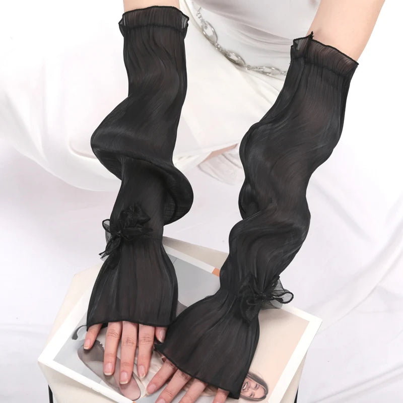 Lbsfy Cute Women Summer Long Fingerless Gloves Lady Thin Lace Mesh Arm Sleeve Sunscreen Uv Breathable Mittens Sun Protection Sleeves