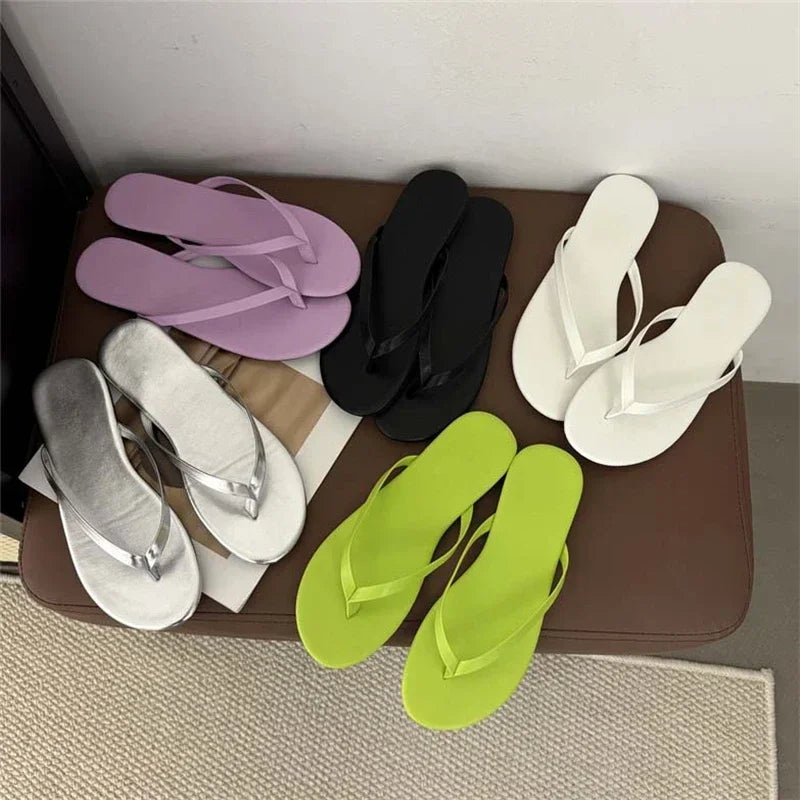 LBSFY -2025 Summer Clip Toe Flat Heels Slippers Women Casual Beach Shoes Concise Candy Color Flip Flops Zapatos De Mujer