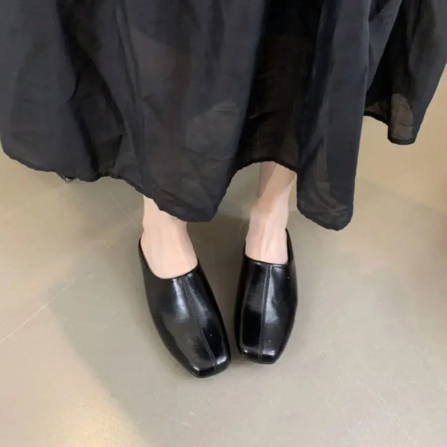 LBSFY - Autumn Women Flat Slipper Ladies Square Toe Slip On Ladies Casual Mules Shoes Flat Heel Outdoor Dress Sandal Shoes