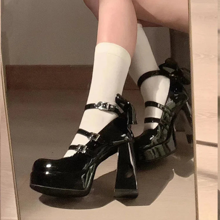LBSFY -Spring Punk Thick Heel Mary Jane Lolita Shoes Woman Patent Leather Cosplay Shoes Y2k Chunky Platform High Heels Pumps