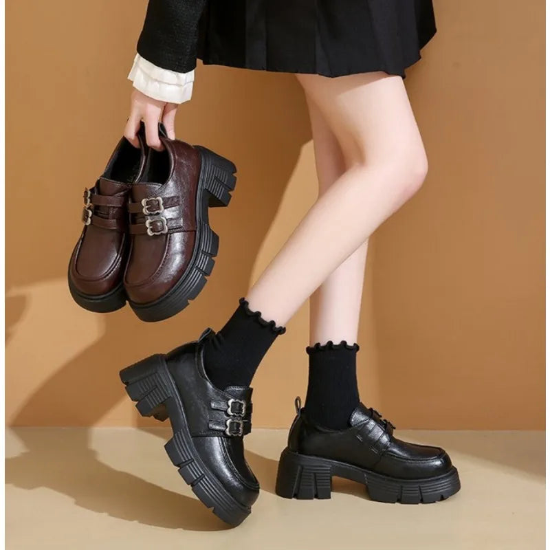 LBSFY -Women's High Heel Soft Leather Shoes Spring Thick Bottom Platform Mary Jane Shoes Retro Japanese Jk Uniform Lolita Shoes Women