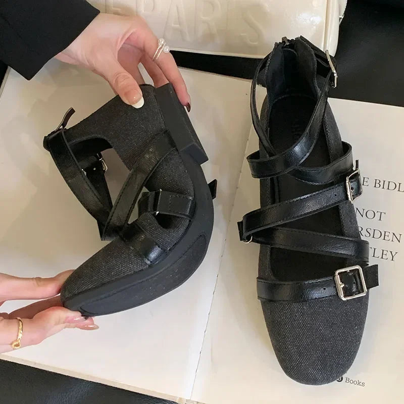 LBSFY  -  Belt Buckle Flat Mary Jane Shoes Women Fashion Design Footwear Female Cross-tied Soft Sole Comfort Ballet Shoes Zapatos De Mujer