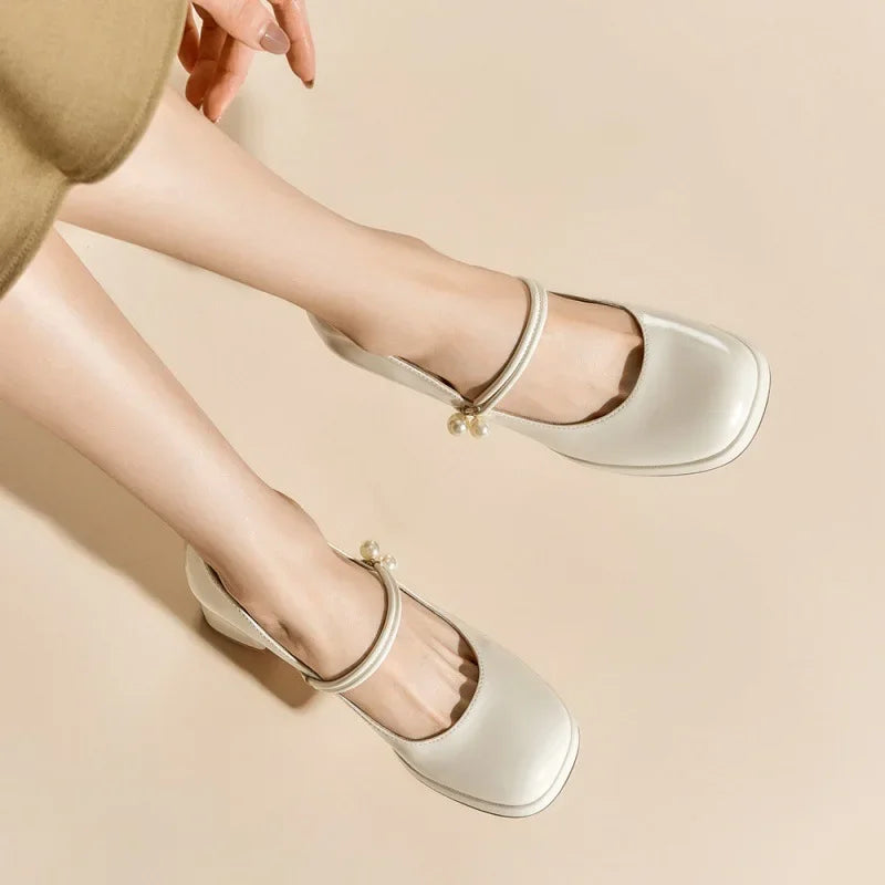 LBSFY -Vintage Style Japanese Women's Shoes Thick Bottom Mary Jane White High Heels Platform Shoes Rubber Sole Adult Women's Footwear S
