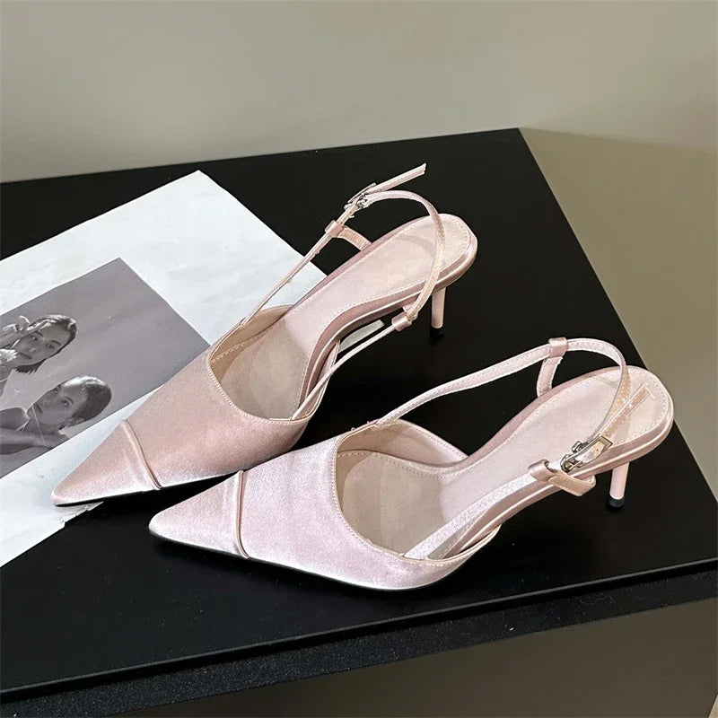 LBSFY -Spring Buckle Strap Women Pumps Sandals Fashion Shallow Thin Heels Pointed Toe Slingback Mules Tacones Mujer