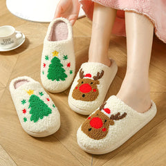 LBSFY  -  Christmas Elk Cotton Slippers for Women Men New 2025 Winter Cute Cartoon Home Non Slip Couple Floor Slides Indoor Plush Shoes