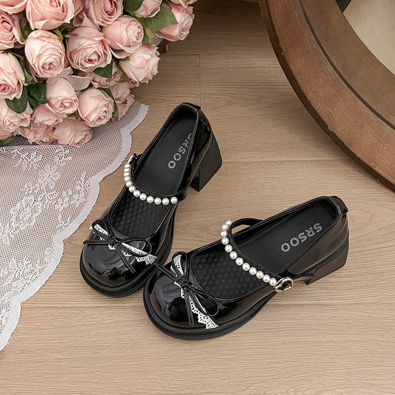 LBSFY -Platform Thick Heel Women Mary Jane Shoes Fashion Butterfly-knot Dress Shoes Ladies Outdoor Leather Pumps
