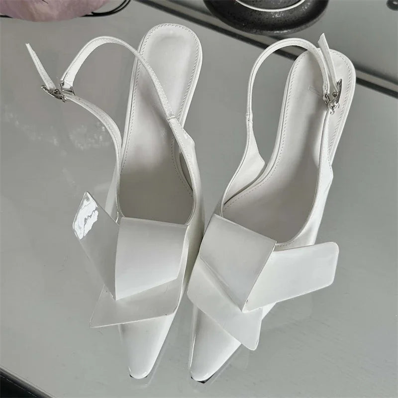 LBSFY -New Design Elegant Splicing Rivet Buckle Strap Women Pumps Thin High Heels Pointed Toe Stripper Party Shoes