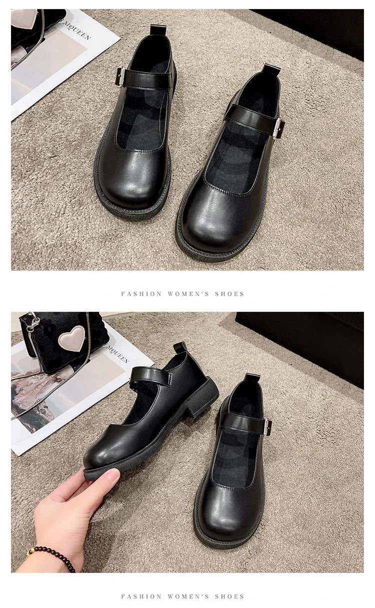 LBSFY -Women's Spring/Summer/Autumn New British Academy Style Low Heel Round Toe Mary Jane Single Shoes with Small Leather Shoes