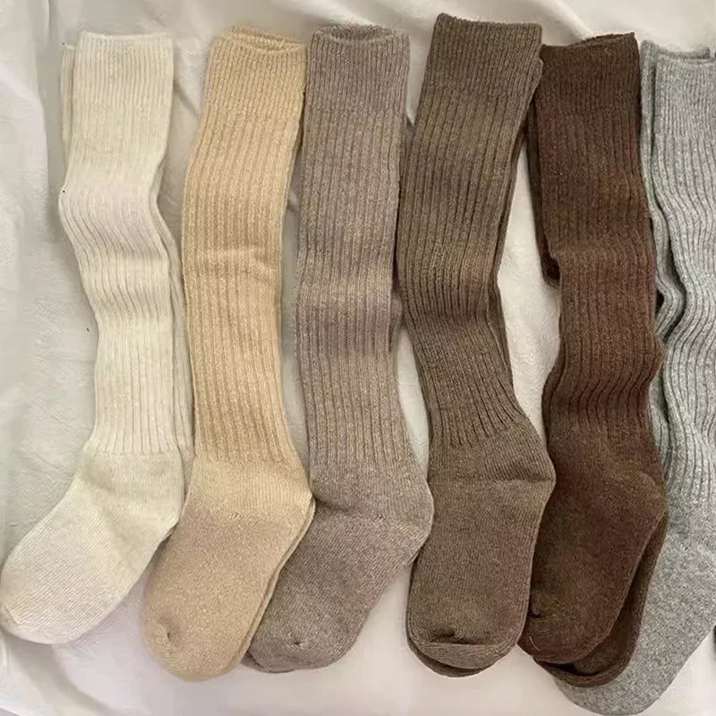Lbsfy Soft Wool Long Socks Women Autumn Winter Thicken Cashmere Solid Knitted Stocking Skinny Casual Knee High Fluffy Warm Girls Socks
