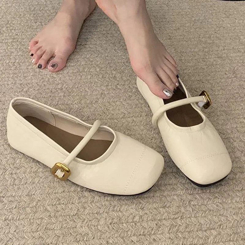 LBSFY -Flat Shoes for Women's 2025 Spring New Style French Retro Versatile Square Toe Shallow Mouth Pumps for Women Mary Jane Shoes