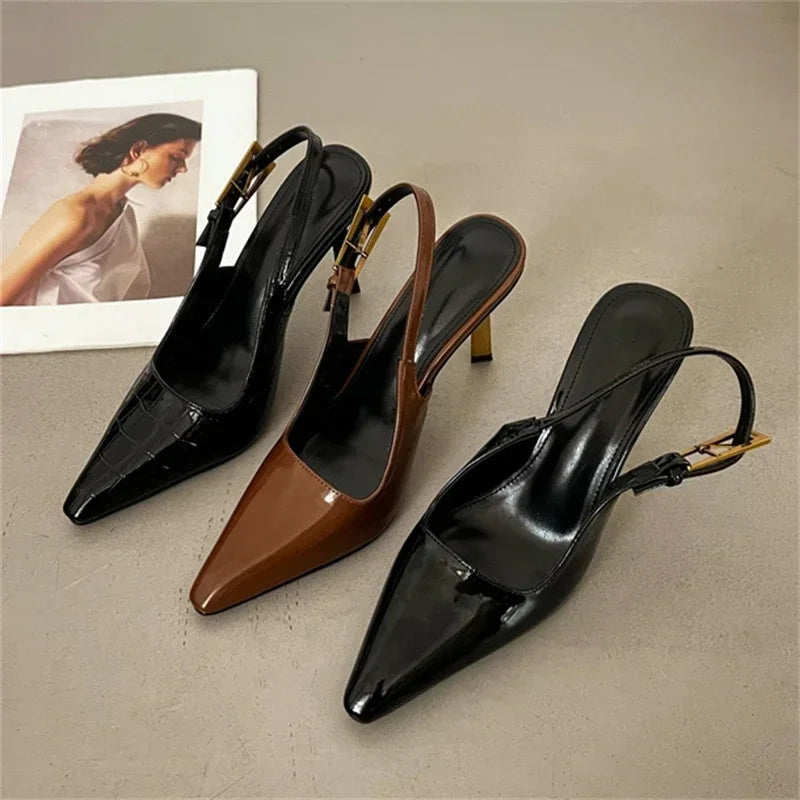 LBSFY -Street Style New Design Thin High Heels Women Pumps Buckle Strap Pointed Toe Party Banquet Slingbacks Female Shoes