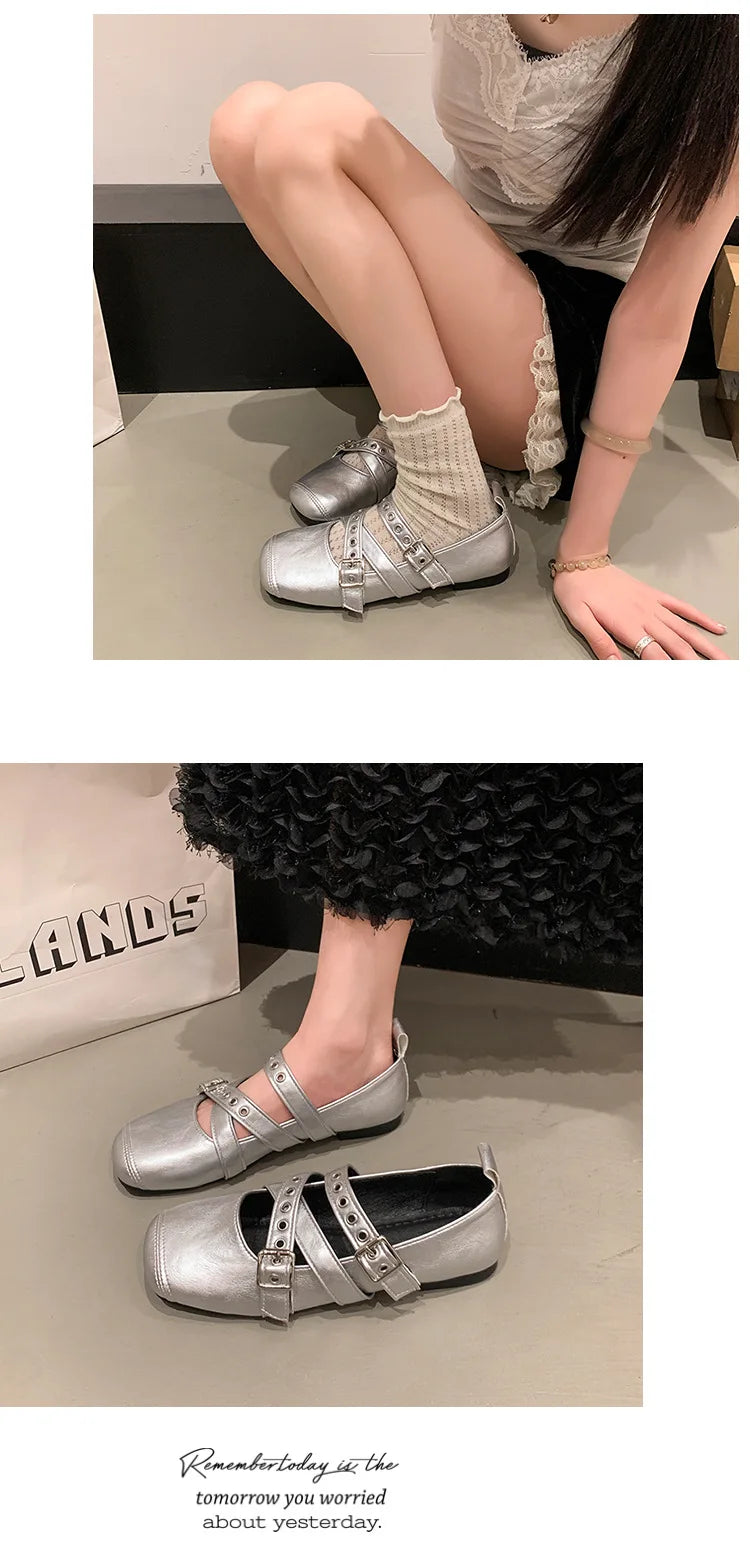 LBSFY -Designer Spring Women Mary Jane Shoes Fashion Square Toe Ladies Comfort Soft Sole Flats Women's Belt buckle Ballerinas Shoes
