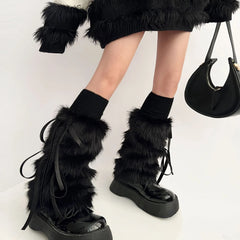 Lbsfy Kawaii Bow Knot Leg Warmers Thickened Imitation Rabbit Fur Women Leggings Boots Cover Lolita Punk Harajuku Party Accessories
