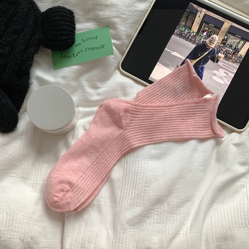 Lbsfy Loose Pink Socks Women Cotton Ultrathin Breathable Candy Color Simple High Sports Socks Casual Elastic Breathable Slouch Socks