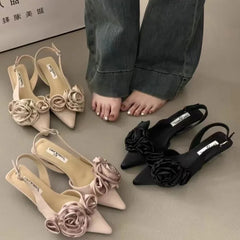 LBSFY -New Brand Women Sandal Fashion Flower Ladies Elegant Dress Slingback Shoes Thin Low Heel Dress Mules Pumps