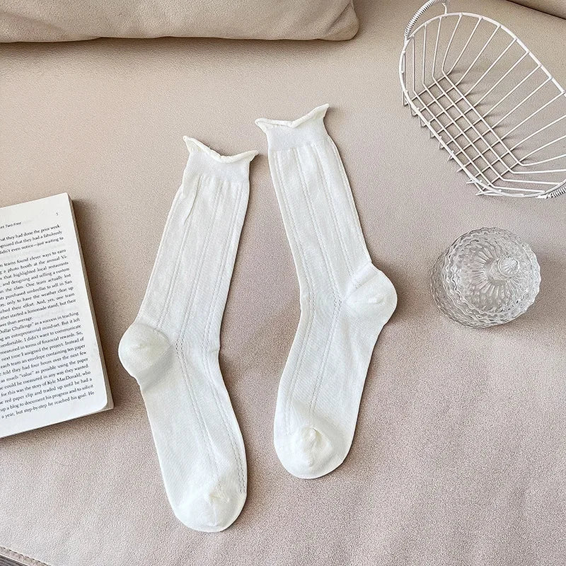 Lbsfy 1pair Spring Women Heart Hollow Out Lolita Style Cute Socks Thin Middle Tube Socks for Girl Sweet Soft Designer Loose Socks