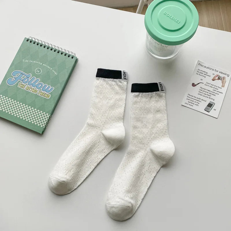 Lbsfy Women's Socks New Fashion Mixed-color Casual Simple Korean Style Striped Socks Female Breathable Cotton Girls School Crew Socks