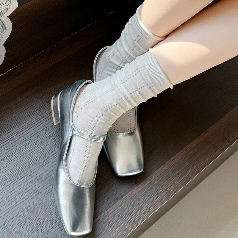 Lbsfy 1pair Spring Women Heart Hollow Out Lolita Style Cute Socks Thin Middle Tube Socks for Girl Sweet Soft Designer Loose Socks