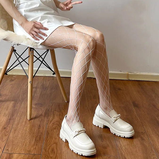 Lbsfy Women Summer Sexy White High Waist Fishnet Stocking Lolita Tights Panty Knitting Pantyhose Mesh Lingerie Cosplay Accessories