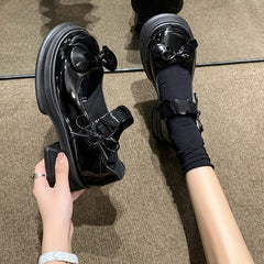 LBSFY -Luxury Platform Women Single Lolita Shoes Autumn Patent Leather Ankle Bow Mary Jane Shoes Woman Loafers Topsiders Ballerinas