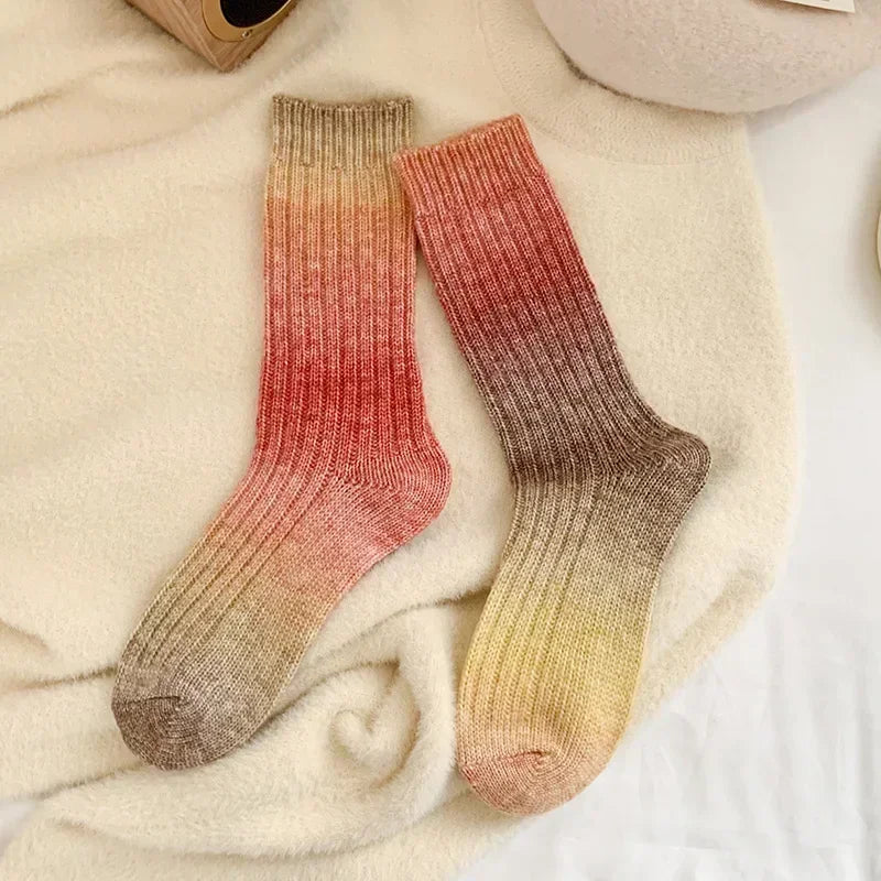 Lbsfy Wool Winter Thick Warm Long Socks Gradient Wool Cashmere Kawaii Socks Women Thermal Floor Sleeping Socks New Year Gift Autumn