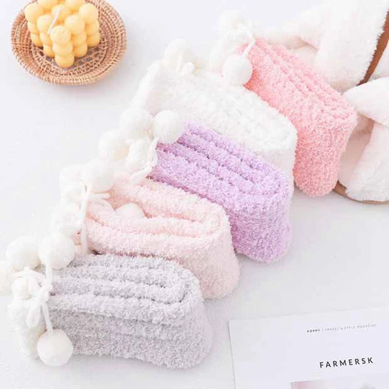 Lbsfy Socks Women Ladies Girls Warm Knee Cute Kawaii Sweet Style Autumn Winter Soild Warm Coral Fleece Warm Thick Home Socks Stockings
