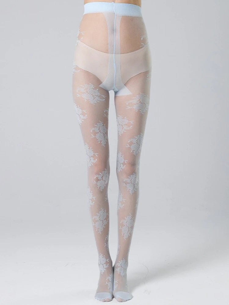 Lbsfy Feminine Mesh Jacquard Tights Summer Spring Rose Flowers JK Fishnet Pantyhose 7 Colors Woman Thin Long Black Stockings