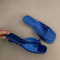 LBSFY - New Comfortable Low Heel Square Head Sandals Sweet Bow Silk Thick Heel Slippers Ladies Outwear Beach Slides Mujer
