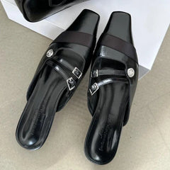 Lbsfy New Summer Woman Slipper Low Heel Elegant Dress Shoes Shallow Comfort Slides Narrow Band Design Sandals Women Pantuflas Mujer