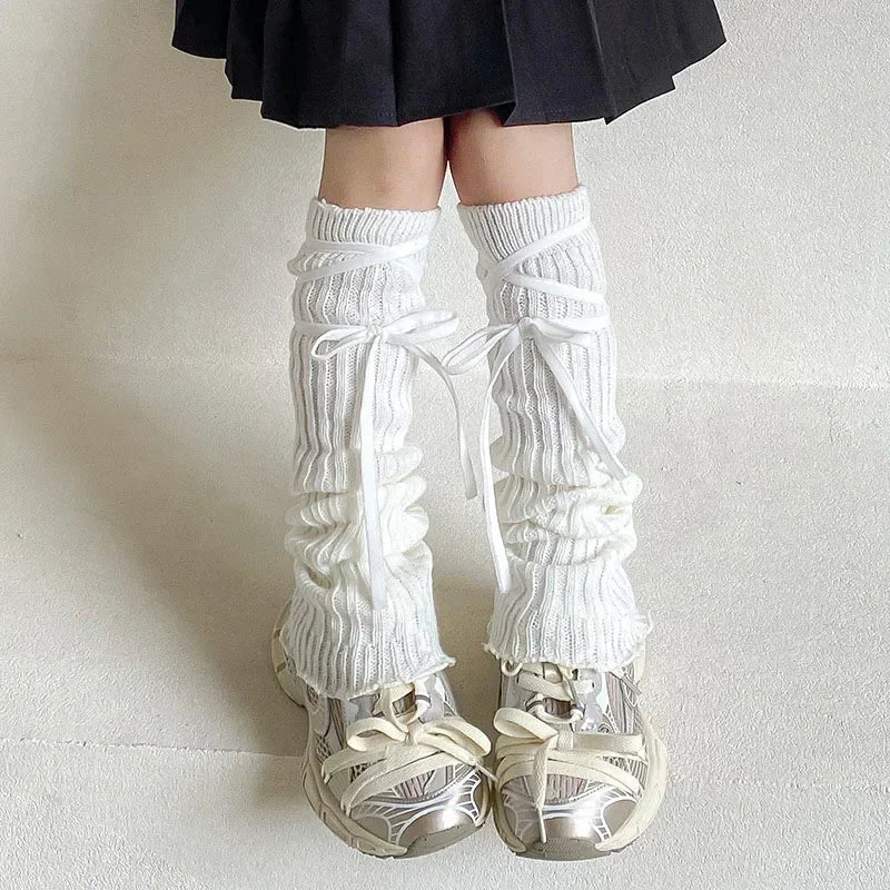 Lbsfy Autumn Winter Children Leg Warmers Lolita Lace Bowknot Knitted Socks Baby Girls Warm Foot Cover Cute Sweet Socks Long Stockings