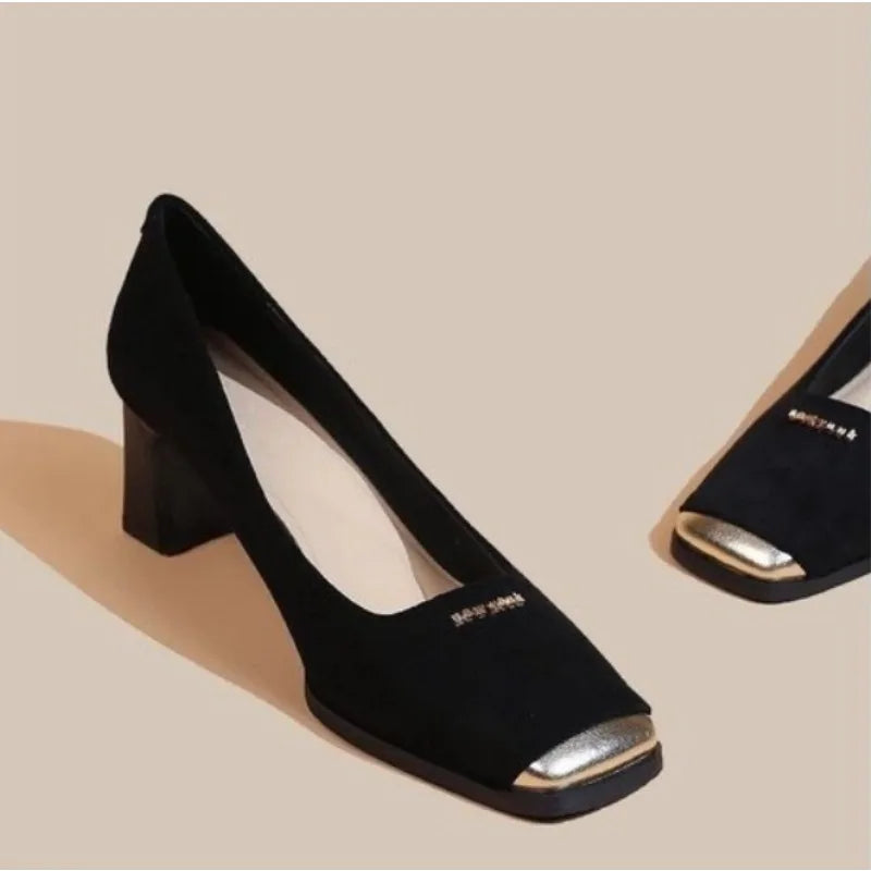 LBSFY -New Style Women's Fashion Leopard Print Buckle Women's Pumps Square Toe Stripper Party Concise Splice Ladies Shoes Zapatos Mujer