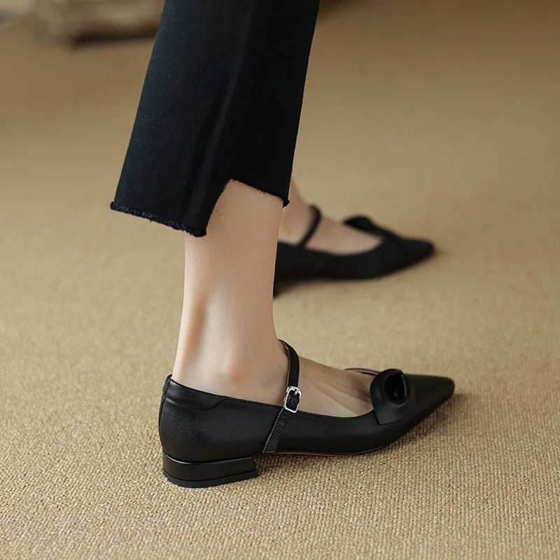 LBSFY  -  2024 New Fashion Genuine Leather Pumps Women Pointed Toe Pigskin Lining and Insole Ladies Office Mary Jane Shoes Heels Women