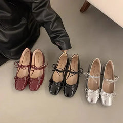 LBSFY -French Elegant Butterfly Knot Thick Heel Mary Janes 2025 New Style for Evening Wear Red Women's Single Shoes Casual Loafers