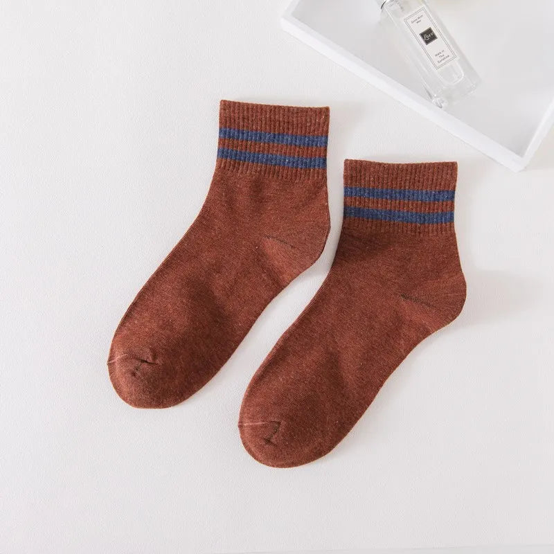 Lbsfy Women Stripes Socks For Girls Gift Autumn Winter Spring Cotton Ladies Middle Tube Short Crew Striped Socks Harajuku Streetwear