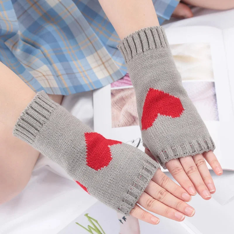 Lbsfy Knitted Half Finger Gloves Women's Warm Soft Winter Mittens for Girl Guantes Y2K Sleeve Girls Lolita Goth Fingerless Gloves