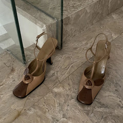 LBSFY  -  Brown Square Toe Flower High Heels Ankle Strap Sandals Ladies Summer Slippers Mixed Colors Mules Shoes For Women Dress Pumps
