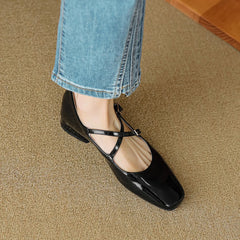LBSFY  -  Size 35-43 Mary Jane Shoes Women's Cross Belt Flats Heel Single Shoes Women Low Heel