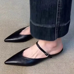 LBSFY -New Style Elegant Leather Sandals Cover Toe Mules Slippers Fashion Shallow Slip-On Slides Shoes Comfortable Ladies Footwear