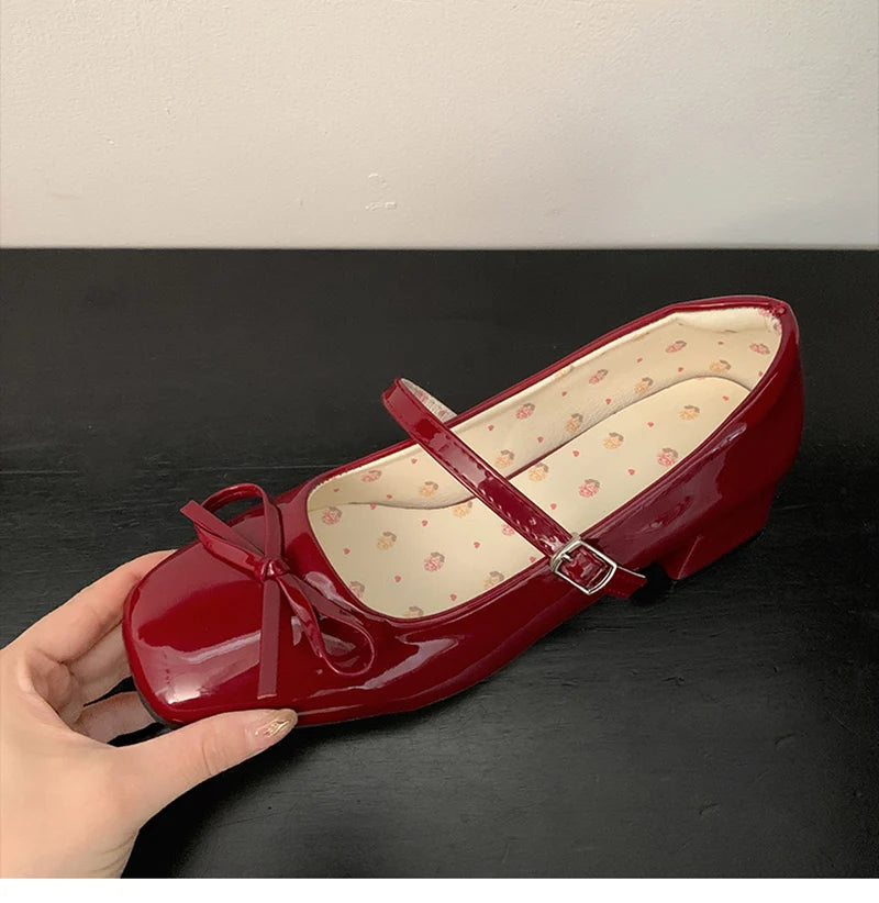 LBSFY -Patent Leather Women Mary Jane Shoes Fashion Shallow Butterfly-knot Shoes Spring Autumn Wedding Party Shoes