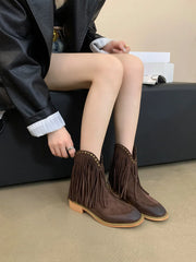 LBSFY  -  Fashion Women Ankle Boots Round Toe Suede Satin Black Brown Back Zipper Flat Low Heels Chelsea Booties Winter Party Short Botas