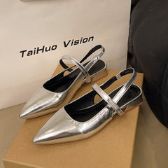 LBSFY -Luxury Summer Pointed Toe Women Sandals Fashion Singbacks Mules Shoes Ladies Elegant Low Heel Stripper Party Sandalias