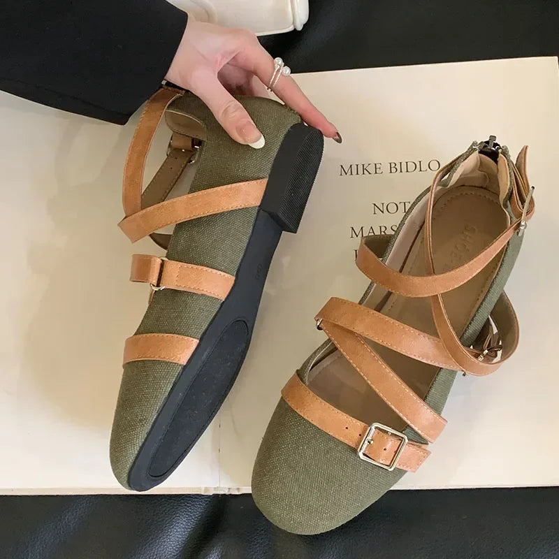 LBSFY  -  Belt Buckle Flat Mary Jane Shoes Women Fashion Design Footwear Female Cross-tied Soft Sole Comfort Ballet Shoes Zapatos De Mujer
