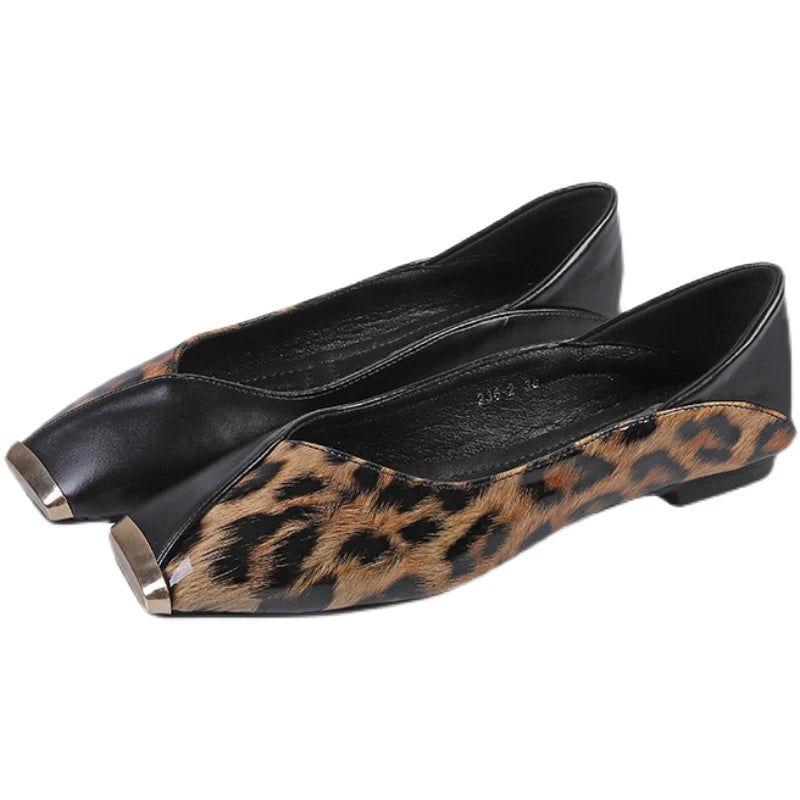 LBSFY  -  Designer Square Toe Women Flats Shoes Fashion Shallow Slip On Leopard Footwear Ladies Casual Loafer Shoes