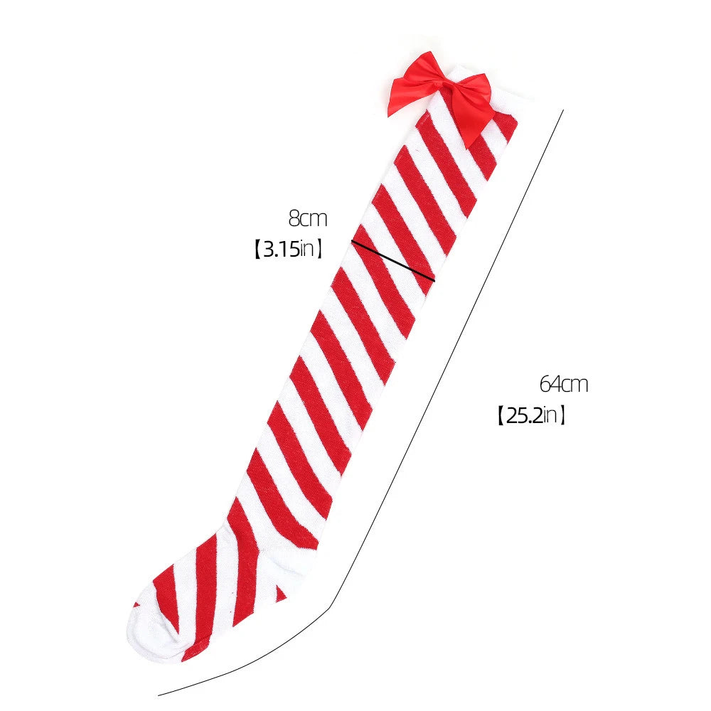 Lbsfy Diagonal Striped Women Christmas Stocking Candy Bow Socks Red Twill Stockings Stockings Knee Socks Halloween