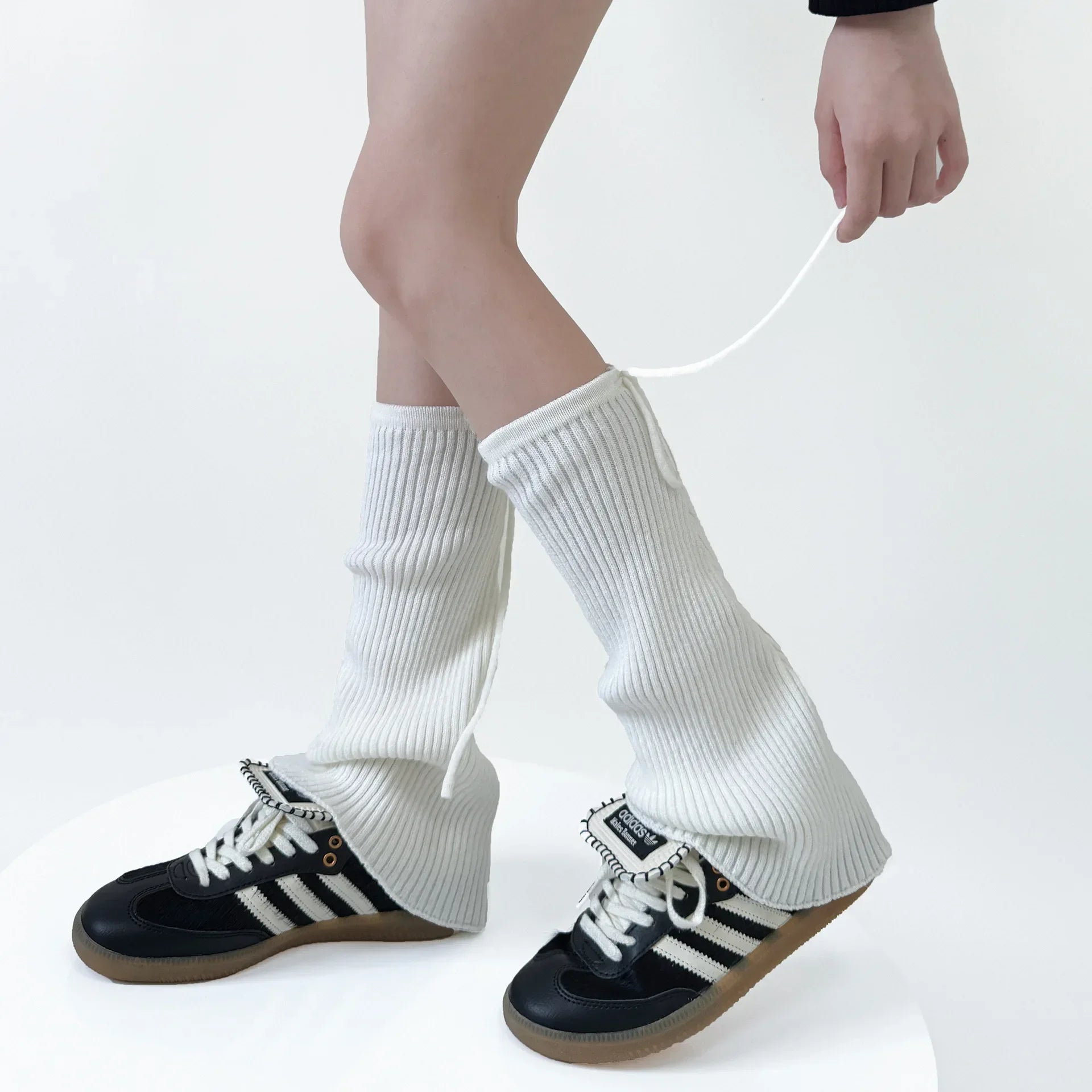 Lbsfy Y2K Strappy Design Flared Leggings Korea Women Knitted Covers Socks Leg Warmers Winter Thickened Calf Socks Harajuku Leg Covers