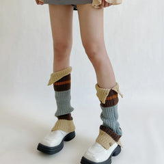 Lbsfy New Retro Leg Warmers Winter Button Opening American Y2K Harajuku Hot Girl Japanese Contrast Color Pile Knitted Wool Long Socks