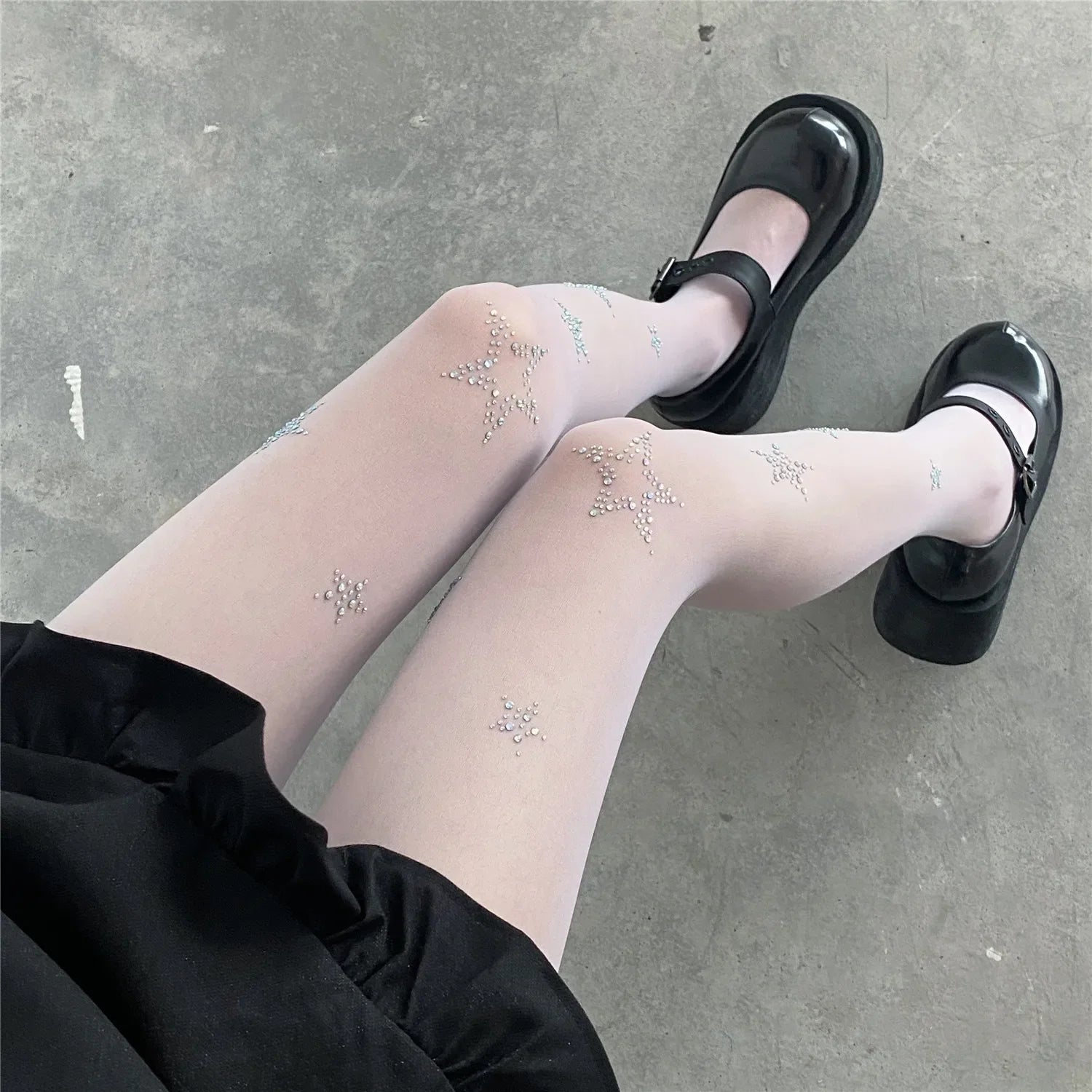 Lbsfy Y2k Star Diamond Rhinestone Fishnet Sexy Women Pantyhose Thigh High Stockings JK Lolita Girls Kawaii Bling Underwear Pantyhose