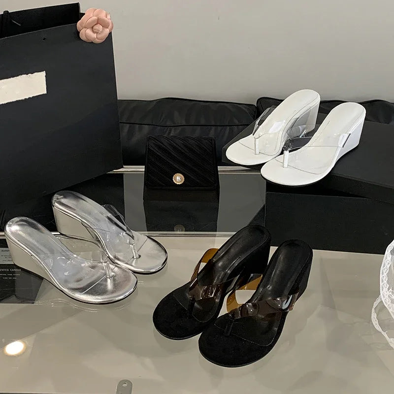 LBSFY -Summer PVC Transpare Design Wedges Heels Slippers Women Concise Party Flip Flop Slides Shoes Zapatos De Mujer