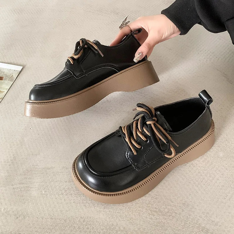 LBSFY  -  Spring Autumn Retro Casual Women's Loafers New Designer Platform Women's Leather Shoes Fashion Non-slip Lace Pumps Ladies